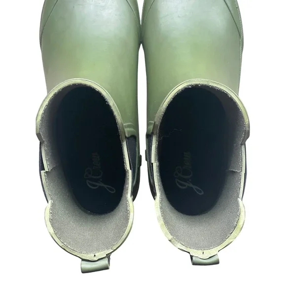 J. Crew Green Rubber Chelsea Rain Boots Women's Size 8 Short Lug-sole - Picture 5 of 8